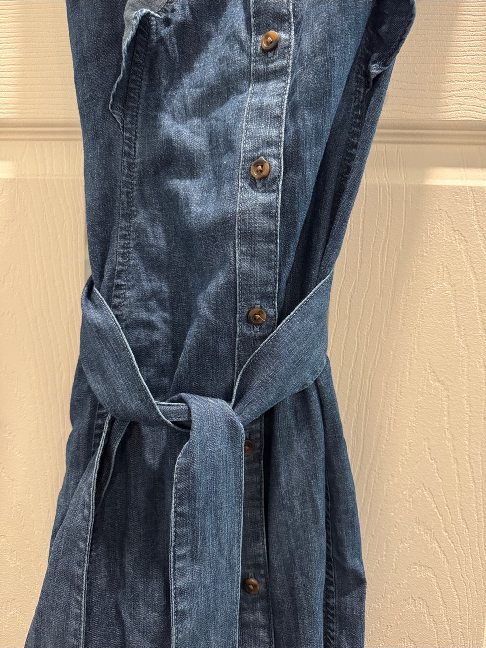 LOFT Chambray Denim Maxi Dress in Blue with Tie Waist nwot size 4 - Picture 8 of 12